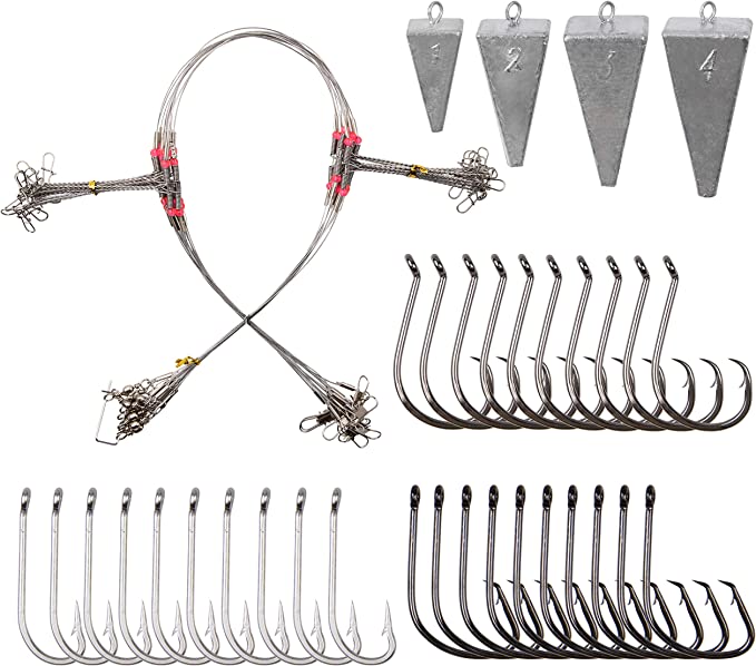 Saltwater Surf Fishing Leader Rig – 46pcs Pyramid Sinker Octopus Circle ...