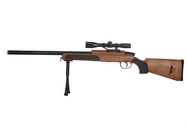 Rifle 415 FPS Airsoft MK51 Bolt Action Sniper  W/ Scope & Bi-Pod - WOOD