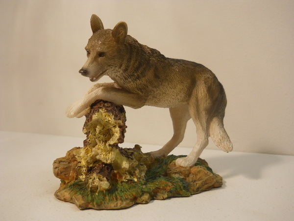 Wolf on tree stump log Figurine Collectibles Statue