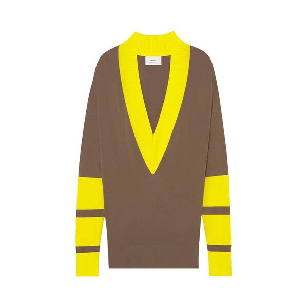V Neck Sweater 'Taupe/Yellow'