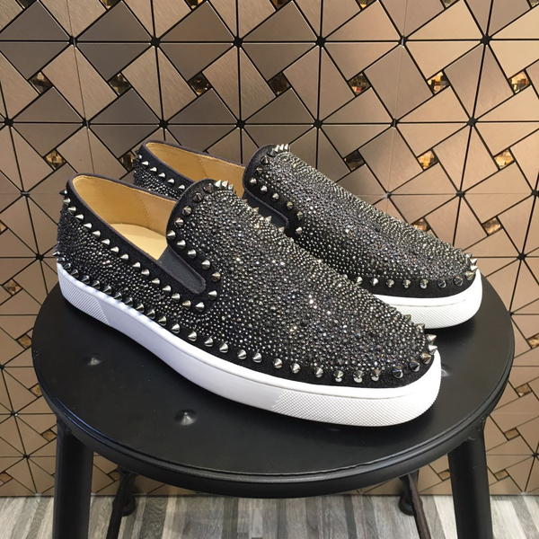 Custom Edition!Louis Strass Spikes Men's Shoe Crystal flat shoes low help shoes Sneakers
