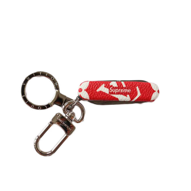 Pocket Knife Key Chain Red in Leather with Silver