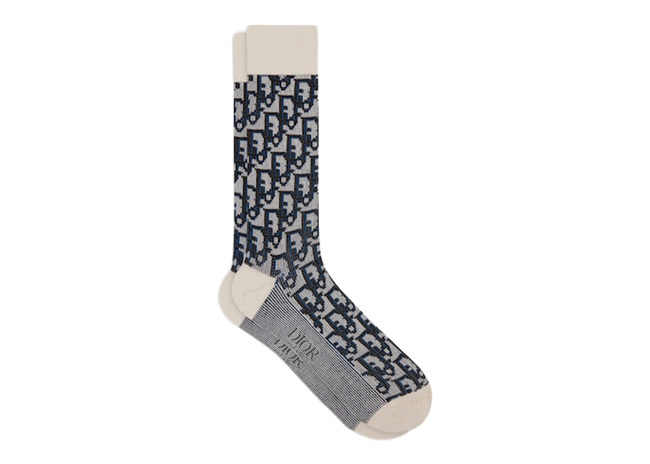 Oblique Socks Navy Blue/Black/Beige Jacquard
