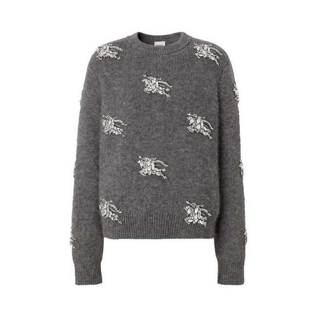 Crystal Embellished Sweater 'Mid Grey Melange'