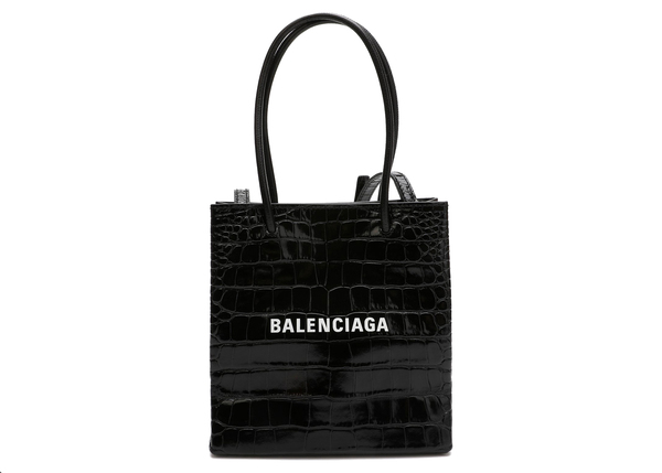 Shopping Tote Bag XXS Crocodile Effect Black in Leather