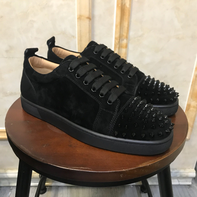 Custom Edition! Classic Real Black Suede Spikes Men's shoes Flat Sneakers