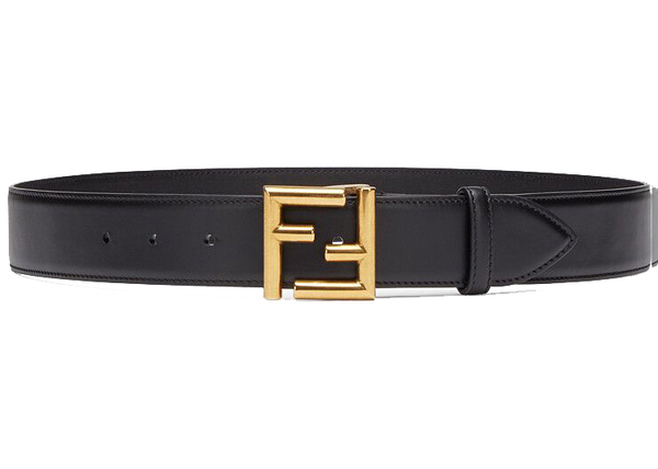 FF Belt  Buckle Black in Leather with Gold-tone