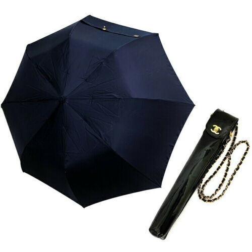 Folding Umbrella with Case Black Gold Coco Mark Umbrella Parasol