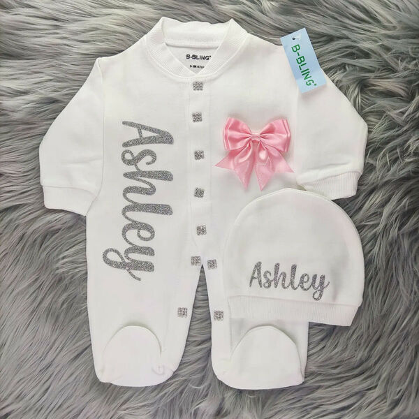 personalized baby clothes vinyl Jumpsuit set with cap and mittens