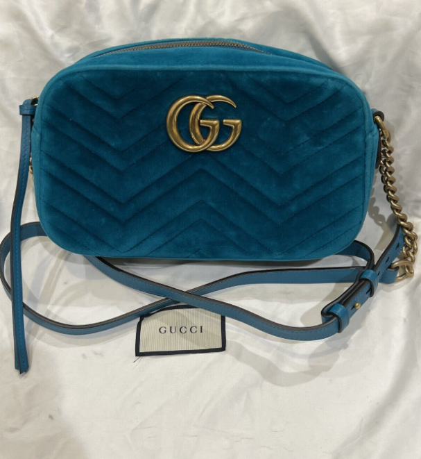 GG Marmont Velvet Small Chain Shoulder Camera Bag Blue