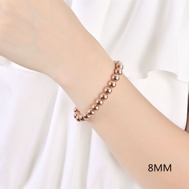 Stunning 925 Silver / Gold Filled Classic Solid Ball Beads Charm Bracelet Chain Rose Gold 8 mm