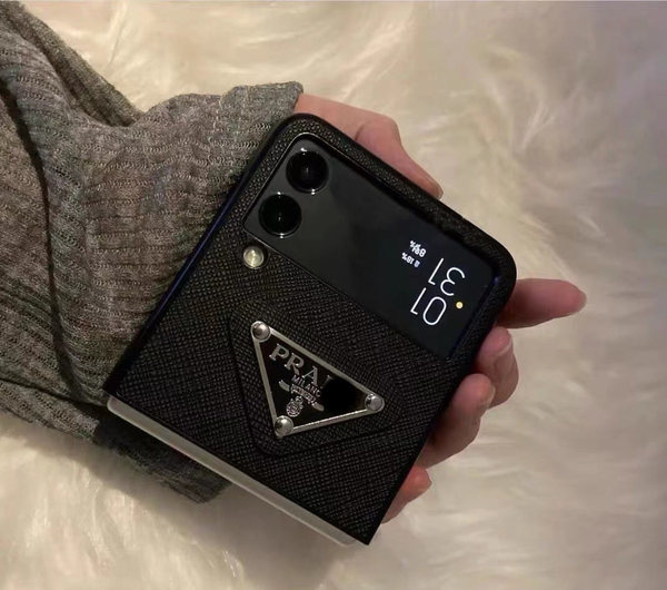 Black Cross Pattern Mobile Phone Leather Case for Samsung Z Flip 3/4/5