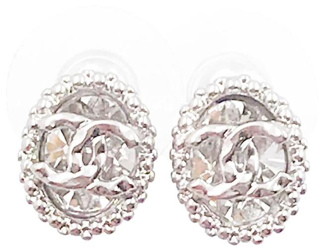 Oval Crystal Earrings Silver in Metal with Silver-tone