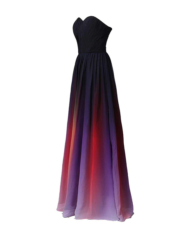 Gradient Color Long Prom Dresses A line Strapless Sweetheart Chiffon Floor Length Formal Evening Party Gown Robe De Soiree