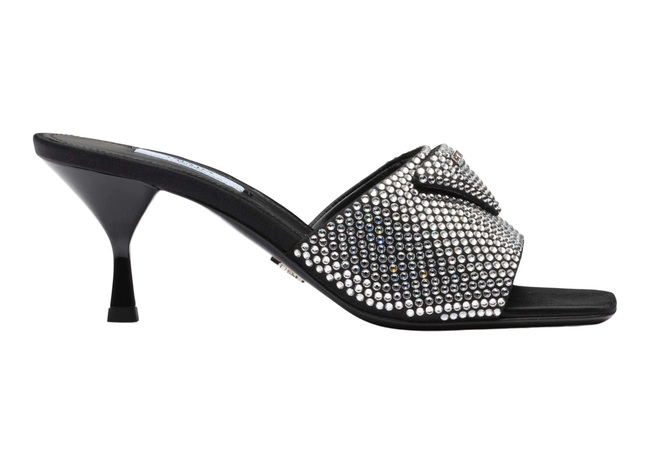 65mm Crystal Heeled Sandals Black Satin