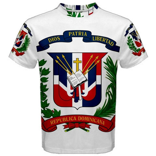 Coat Of Arms DOMINICAN REPUBLIC FLAG, , HEAT SUBLIMATION, POLYESTER T-SHIRT WITH MATCHING MASK