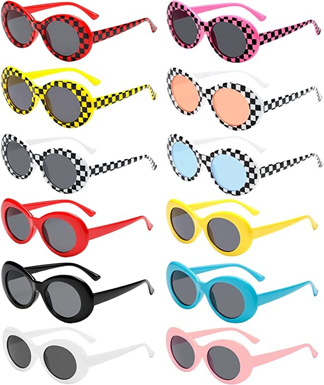 Kurt Cobain 6/12 Pack Retro  Clout Goggles Sunglasses Neon Plaid Oval Lenses Polarized Eyewear Party Costume Glasses