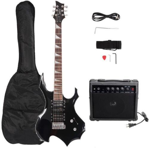 AmpElectric New Black Burning Fire Basswood  Guitar with Bag & 20W