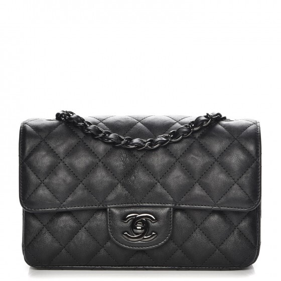 Rectangular Flap Quilted So  Mini Black in Crumpled Calfskin Leather with So Black Hardware