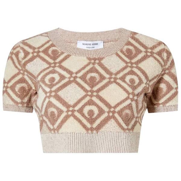 Chunky Jacquard Knitted Crop Top 'Beige'