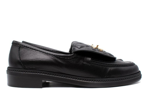Quilted Tab Loafers Black Leather