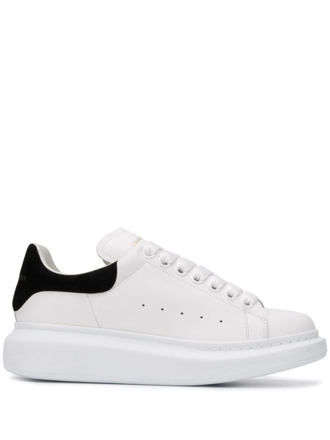Oversized Sneaker White Smooth Calf Leather Black Suede Heel