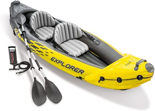 Electric Explorer K2 Kayak, 2-Person Inflatable Kayak Set with Aluminum Oars, Manual and  Pumps…