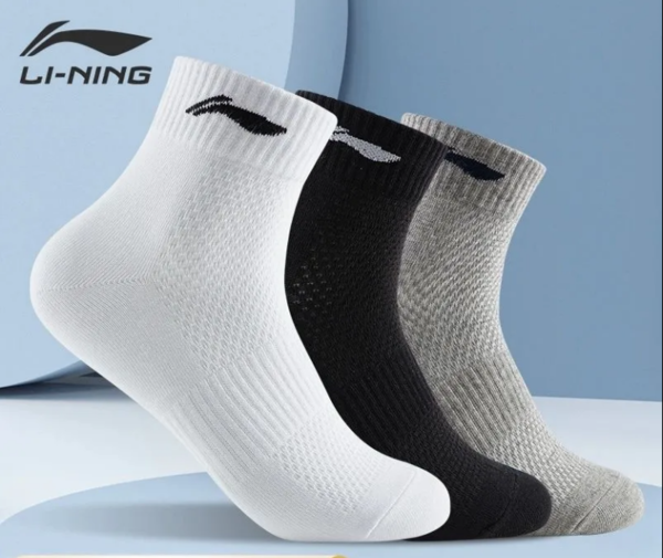 Li Ning men's deodorant sweat-absorbing sports socks 3 pairs of mid-tube casual sports socks