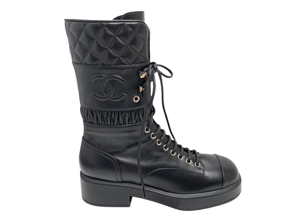 Lace Ups Combat Boot Black Leather