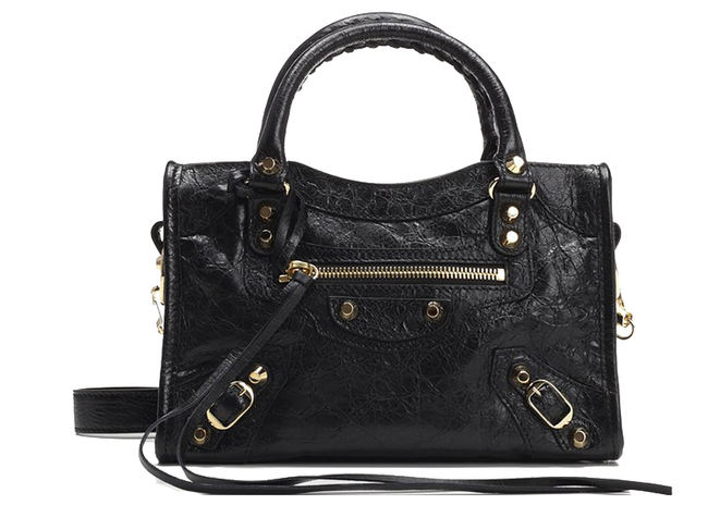 Classic City Bag Mini Black in Lamb Leather with Gold-tone