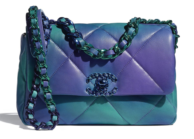 19 Tie and Dye Flap Blue/Purple in Calfskin Leather with Laquered Metal
