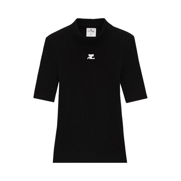 Short-Sleeve Rib Knit Sweater 'Black'