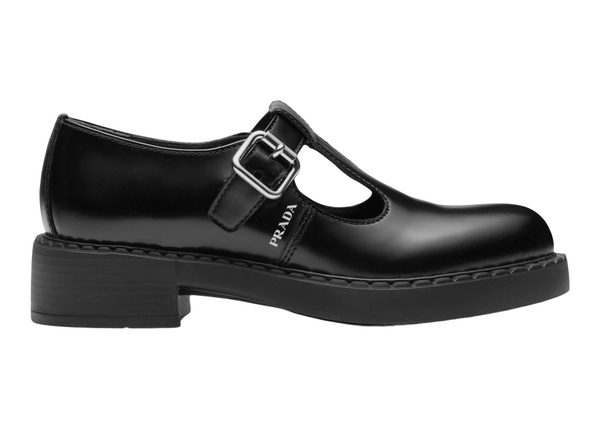 Mary Jane 50mm T-Strap Shoe Black Brushed Leather