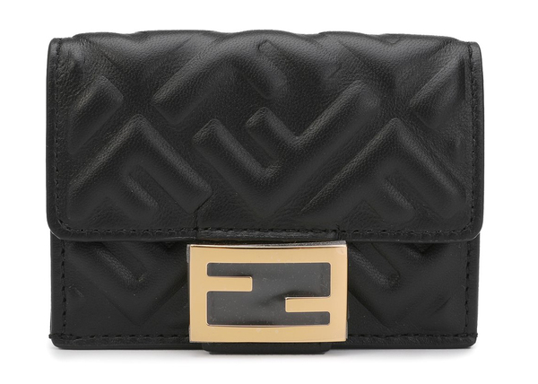 F is Trifold Wallet Black in Lambskin with Gold-tone