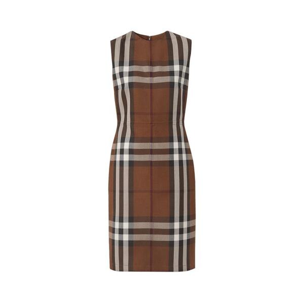 Sleeveless Check Jacquard Dress 'Dark Birch Brown'