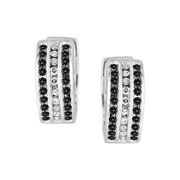 1/3 Cttw Black and White Diamond Huggie Earrings in 925
